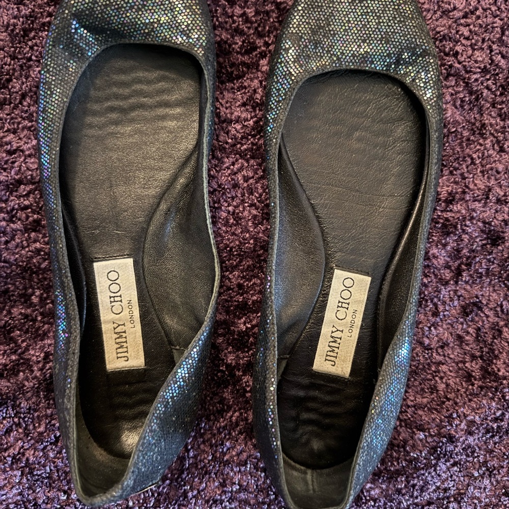 Jimmy Choo Black Glitter Flats